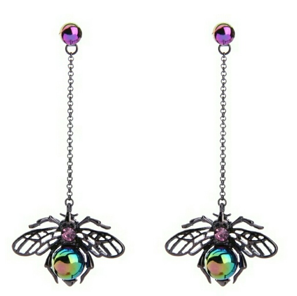 Iridescent Bees Dangle Earrings  Ear Jacket Style - Picture 2 of 6